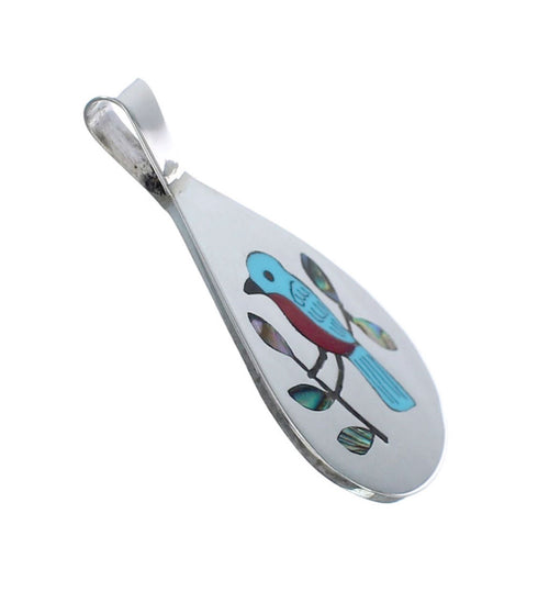 Multicolor Inlay Blue Jay Genuine Sterling Silver Zuni Pendant AX127954
